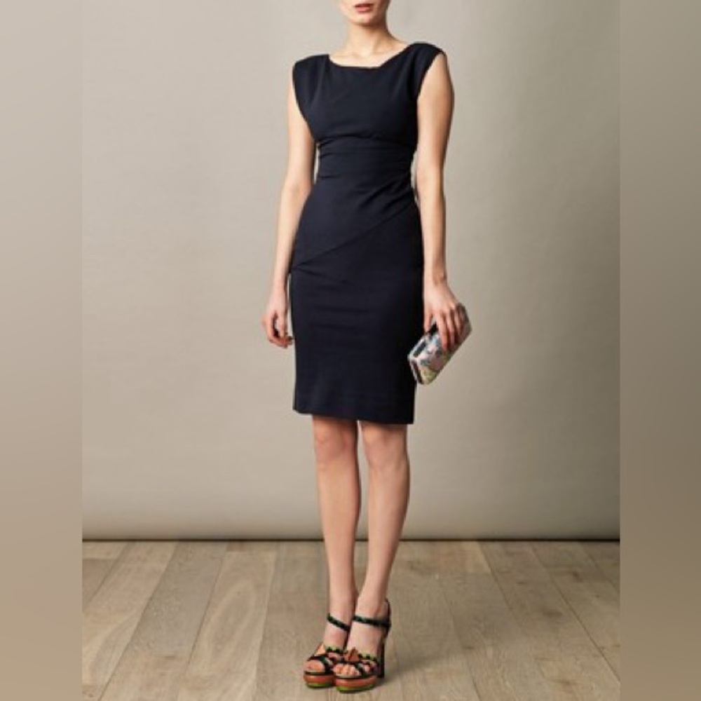 DVF Jori Dress Classic Boatneck V-Back Knee Length Black Dress NEW
